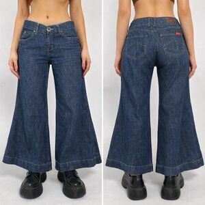 Level 99 Wide Leg Flare Jeans Womens 28 Blue Denim Made USA Y2K Boho